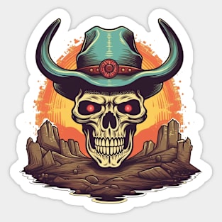 80s Retro Western Cowboy Skull Sticker